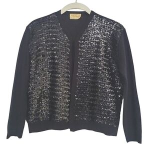 Vintage Rivoli Knitting Mills Black Sequin Cardigan 100% Virgin Orlon Acrylic MD